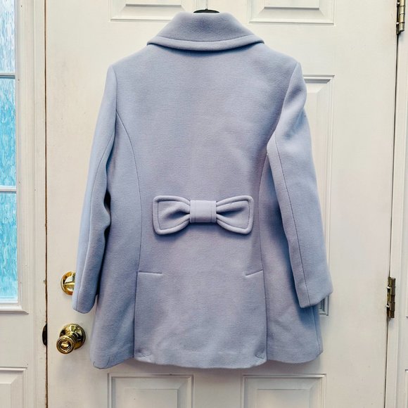 NWT KATE SPADE PEARL BLUE BOW BACK TWILL WOOL DOUBLE BREASTED PEA COAT XL $598 - Picture 4 of 8